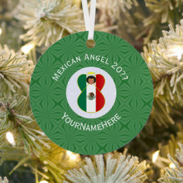 Mexicaanse Vlag Engel Groen Wit Jaar Naam Rond Metalen Ornament