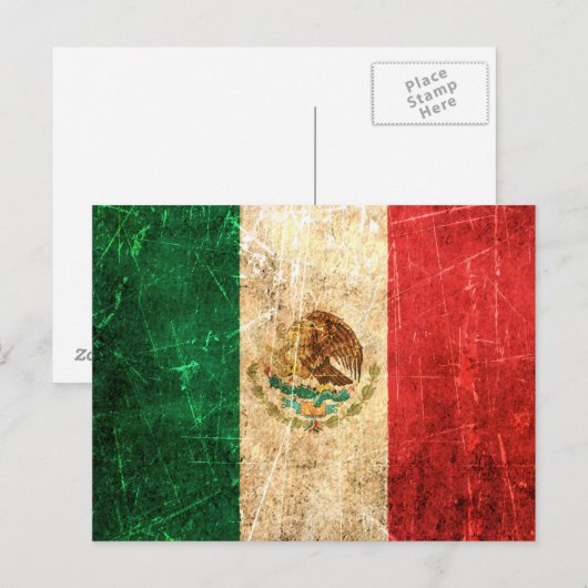  Mexicaanse vlag, gekraatst en gedragen Briefkaart (Voorkant / Achterkant)