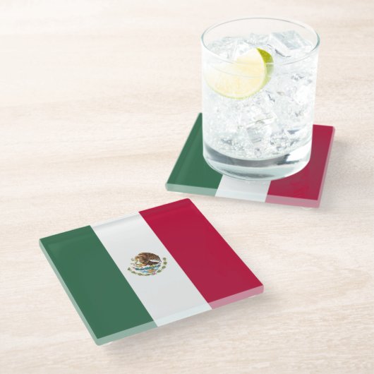 Mexicaanse vlag glazen onderzetter (Schuin)
