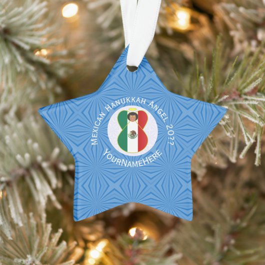Mexicaanse vlag Hanukkah Angel Jaar Naam Star Ornament (Boom)