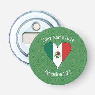 Mexicaanse Vlag Hart Groen Achtergrond Persoonlijk Button Flesopener