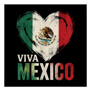 Mexicaanse Vlag Hart Viva Mexico Onafhankelijkheid Perfect Poster