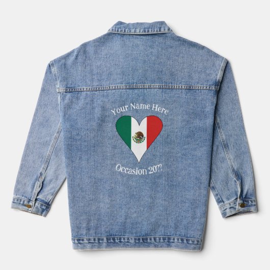 Mexicaanse Vlag Hart Wit Gepersonaliseerde Tekst Denim Jacket (Achterkant)