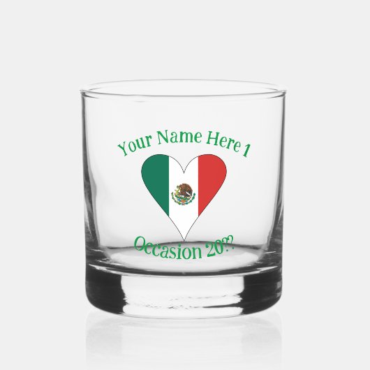 Mexicaanse vlag Heart gepersonaliseerd Drink Whisky Glas (Voorkant)