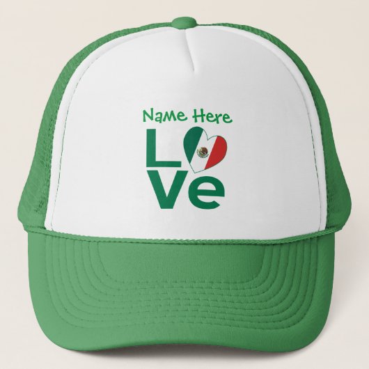Mexicaanse vlag Heart Green LOVE Persoonlijk Trucker Pet (Voorkant)