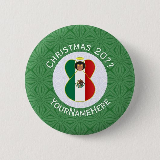 Mexicaanse vlag kerst engel gepersonaliseerd ronde button 5,7 cm (Voorkant)
