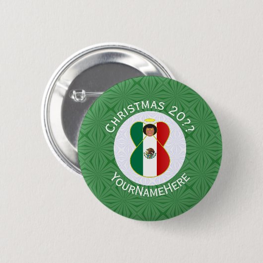 Mexicaanse vlag kerst engel gepersonaliseerd ronde button 5,7 cm (Voorkant /achterkant)