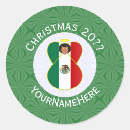 Mexicaanse vlag kerst engel gepersonaliseerd ronde sticker