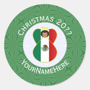 Mexicaanse vlag kerst engel gepersonaliseerd ronde sticker