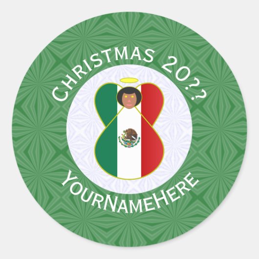 Mexicaanse Vlag Kerstengel Gepersonaliseerd Ronde Sticker (Voorkant)