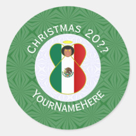 Mexicaanse Vlag Kerstengel Gepersonaliseerd Ronde Sticker