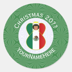 Mexicaanse Vlag Kerstengel Gepersonaliseerd Ronde Sticker
