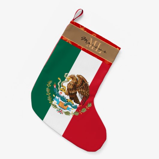 Mexicaanse Vlag kous, Mexico, monogram, sneeuwvlok Kleine Kerstsok (Voorkant (Hangend))