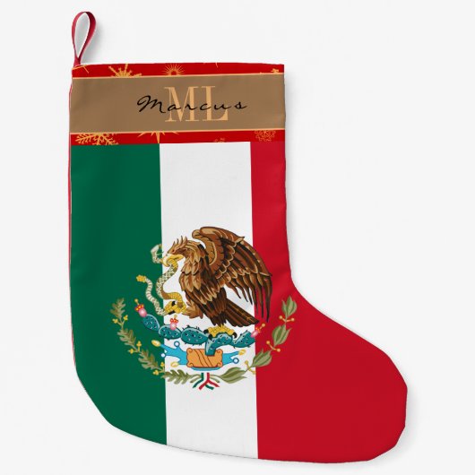 Mexicaanse Vlag kous, Mexico, monogram, sneeuwvlok Kleine Kerstsok (Voorkant)