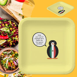 Mexicaanse vlag met mevrouw Penguin Paper Borden Papieren Bordje