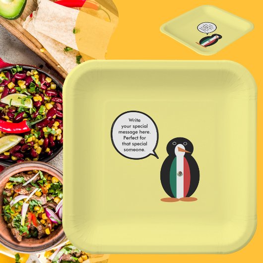 Mexicaanse vlag met mevrouw Penguin Paper Borden Papieren Bordje