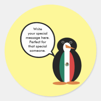 Mexicaanse vlag met mevrouw Penguin Paper Borden Ronde Sticker