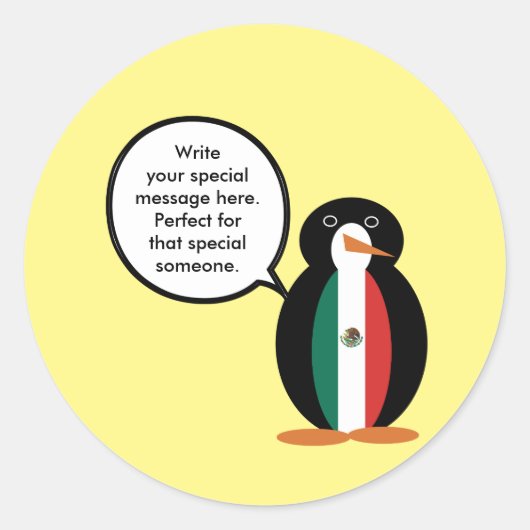 Mexicaanse vlag met mevrouw Penguin Paper Borden Ronde Sticker (Voorkant)