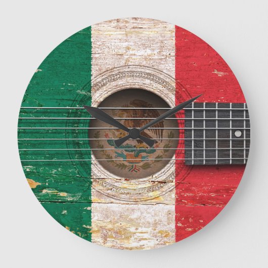Mexicaanse vlag op de oude akoestische gitaar grote klok (Voorkant)