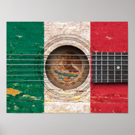 Mexicaanse vlag op de oude akoestische gitaar poster