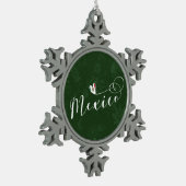 Mexicaanse vlag op het hart tin sneeuwvlok ornament (Links)