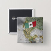 Mexicaanse vlag op kaart vierkante button 5,1 cm (Voorkant /achterkant)