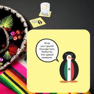 Mexicaanse Vlag Pratende Mevrouw Pinguïn Ronde Pap Kartonnen Onderzetters