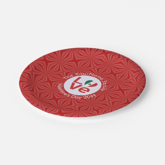 Mexicaanse vlag rode liefde papieren bordje (Gekanteld)