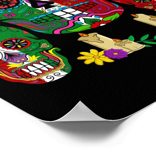 Mexicaanse vlag schedel Dia de los Muertos Day Poster (Hoek)