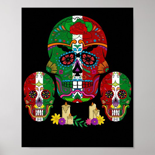 Mexicaanse vlag schedel Dia de los Muertos Day Poster (Voorkant)