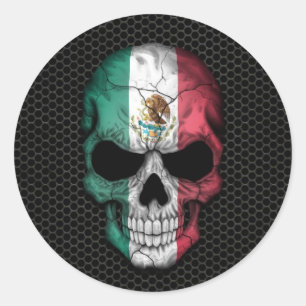Mexicaanse Vlag Schedel op Staal Mesh Graphic Ronde Sticker