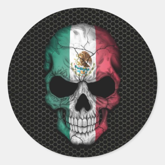 Mexicaanse Vlag Schedel op Staal Mesh Graphic Ronde Sticker (Voorkant)