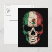 Mexicaanse vlag schedel op zwart briefkaart (Voorkant / Achterkant)