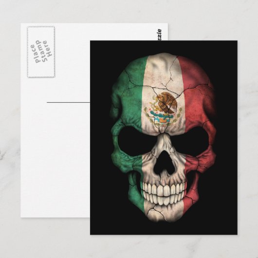 Mexicaanse vlag schedel op zwart briefkaart (Voorkant / Achterkant)