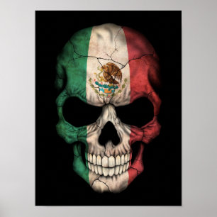 Mexicaanse vlag schedel op zwart poster