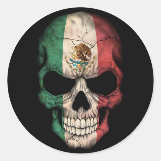 Mexicaanse vlag schedel op zwart ronde sticker (Voorkant)