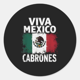 Mexicaanse vlag Viva Mexico Cabrones Ronde Sticker