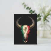 Mexicaanse vlagbull Skull op Black Briefkaart (Staand voorkant)