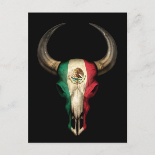Mexicaanse vlagbull Skull op Black Briefkaart (Voorkant)