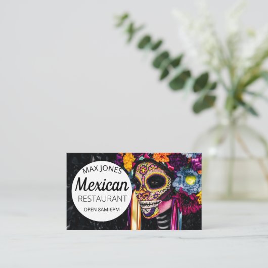 Mexicaanse voedingsvruchten deli markeert een dag  visitekaartje (Staand voorkant)