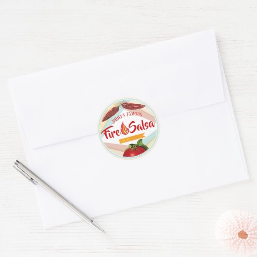 Mexicaanse voedselrillenpepertomatensalascannen ronde sticker (Envelop)