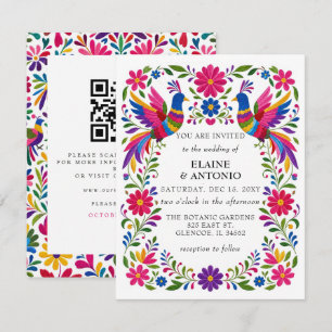 Mexicaanse Vogels Otomi Bloemrijke Fiesta QR Code Kaart