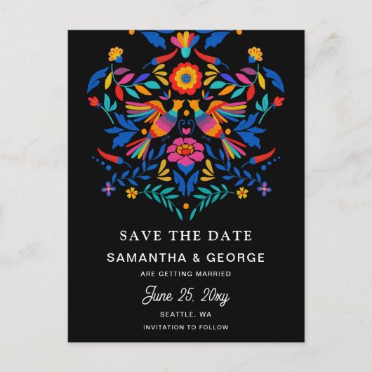 Mexicaanse Vogels Otomi Floral Fiesta Bewaar de da Aankondigingskaart (Voorkant)