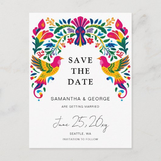 Mexicaanse Vogels Otomi Floral Fiesta Bewaar de da Aankondigingskaart (Voorkant)