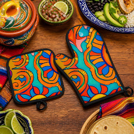 Mexicaanse volks kunst geïnspireerd  ovenwant & pannenlap set