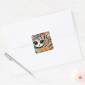 Mexicaanse volkskunst Abstracte kitty cat geperson Vierkante Sticker (Envelop)