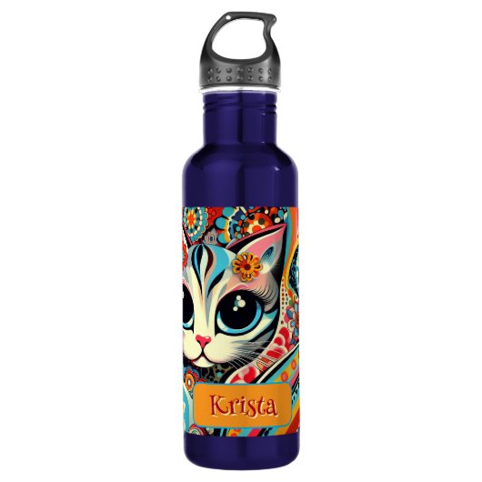 Mexicaanse volkskunst Abstracte kitty cat geperson Waterfles (Voorkant)