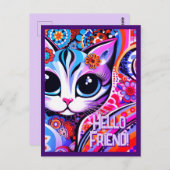 Mexicaanse Volkskunst Abstracte Kitty Cat Verjaard Briefkaart (Voorkant / Achterkant)