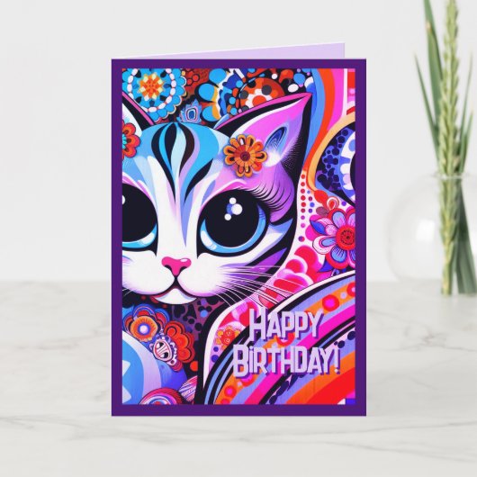 Mexicaanse Volkskunst Abstracte Kitty Cat Verjaard Kaart (Voorkant)