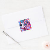 Mexicaanse Volkskunst Abstracte Kitty Cat Verjaard Vierkante Sticker (Envelop)